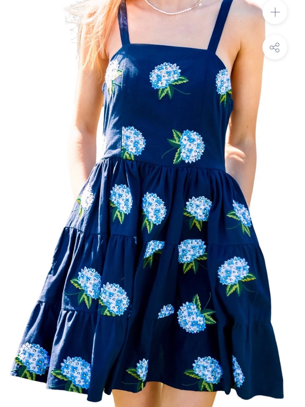 Kiel James Patrick Navy Midi Dress with Blue Floral Embroidery - Picture 4 of 5